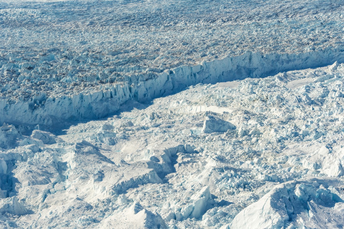 After flying low over the Ilulissat Icefjord you eventually find the source of all the ice, the Sermeq Kujalleq glacier