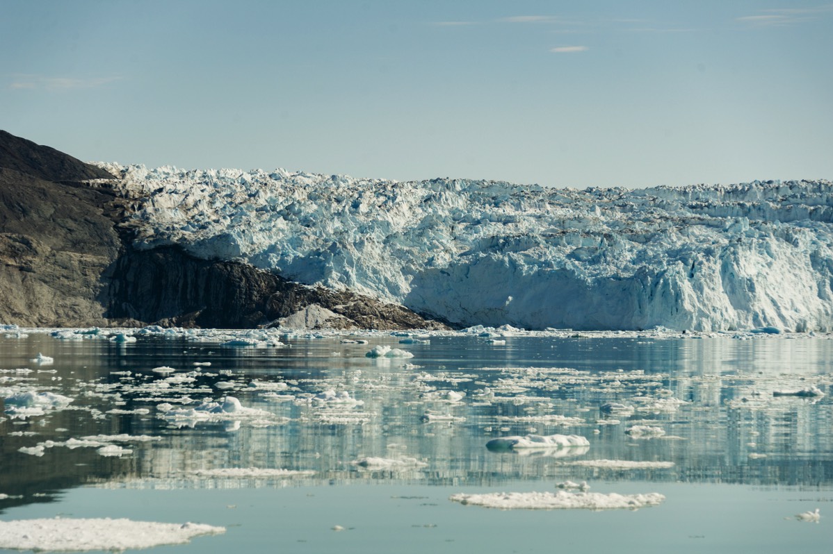 The glacier Eqi, at the northern end of Disko Bay, is one of the most active glaciers in Greenland