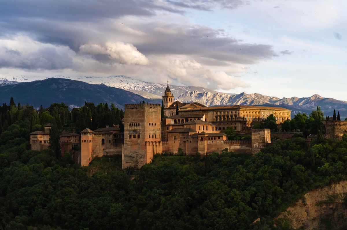 The Alhambra fortress and residence as seen at sunset from Albaycín